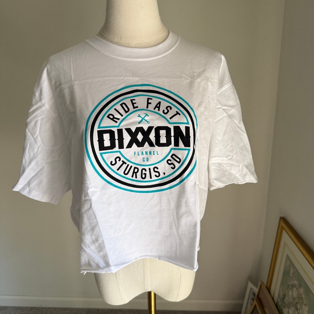 Dixxon Flannel Co. Ride Fast Tiffany Sturgis White Crop Top Women's Large‎
